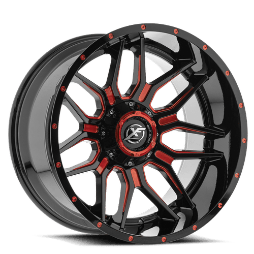 XF OFFROAD XF-222 Gloss Black Milled Red 20x9 +0 5x139.7/5x150 125.2