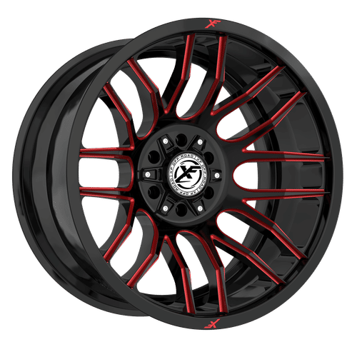 XF OFFROAD XF-232 Gloss Black Milled Red 20x10 -12 8x165.1/8x180 125.2