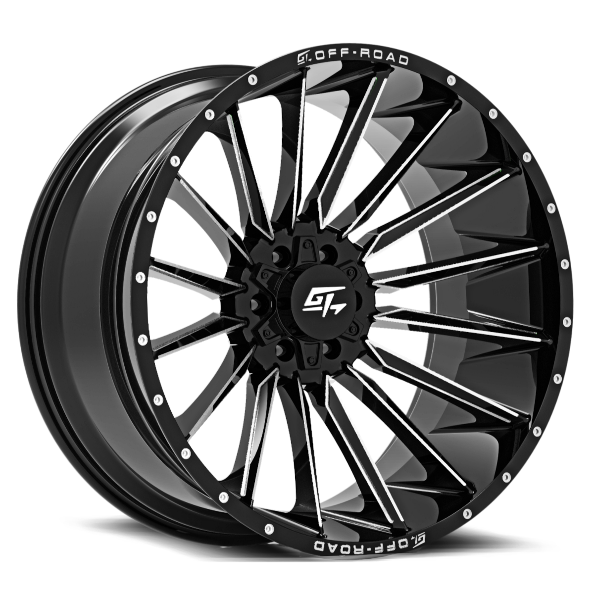 GT OFFROAD STARK Gloss Black Milled 20x9 +12 8x165.1/8x170 125.2