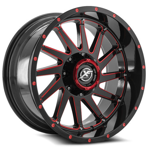 XF OFFROAD XF-216 Gloss Black Milled Red 20x10 -12 5x139.7/5x150 110.3