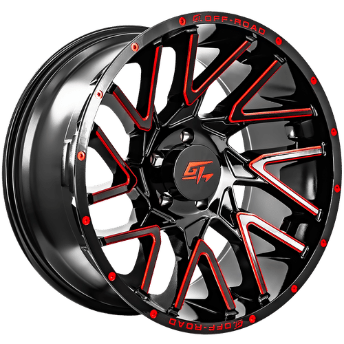 GT OFFROAD AGGRESSION Gloss Black Milled Red 20x10 -18 6x139.7 106.1