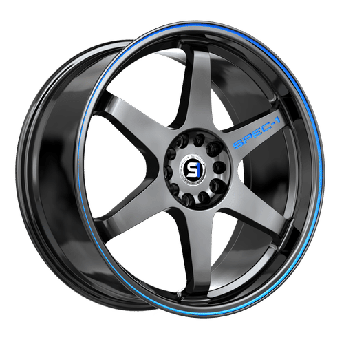 SPEC-1 RACING SPT-33 Gloss Black / Blue Line 18x8.5 +38 5x112/5x114.3 73.1