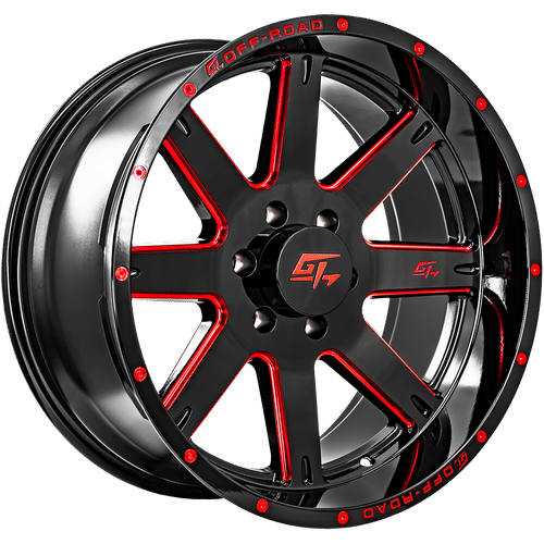 GT OFFROAD Invasion Gloss Black Milled Red Gloss Black Milled Red 22x12 -44 8x165.1 125.2