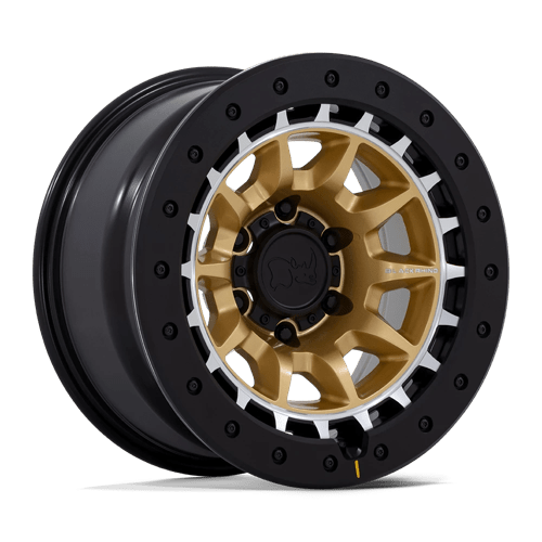 Black Rhino Hard Alloys BR016 TUSK Matte Gold Machined Ring W/ Black Rock Guard 17x8.5 +0 6X114.3 66.06