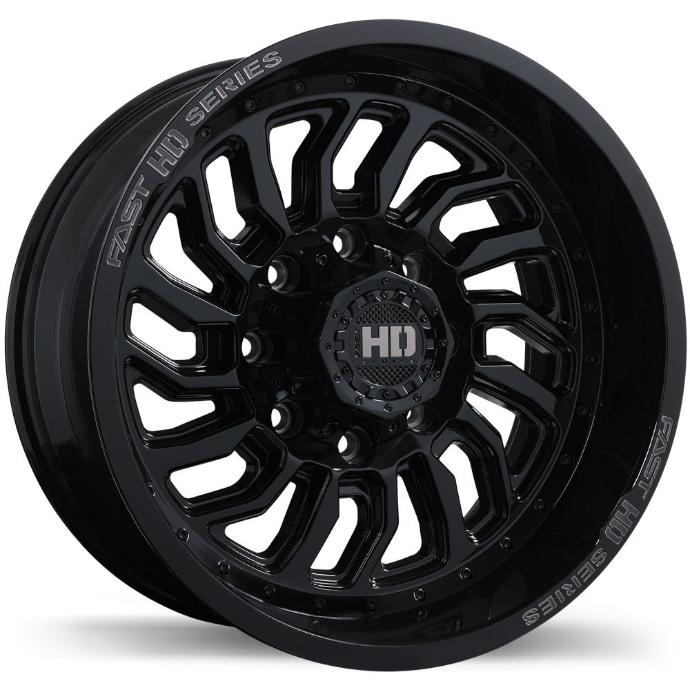 Fast HD D-STRUCT Gloss Black with Grey Milling 20x10.0 -15 8x165.1 125.1