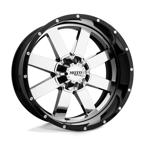 Moto Metal MO200 Chrome Center W/ Gloss Black Milled Lip 22x10 -18 8X180 124.2