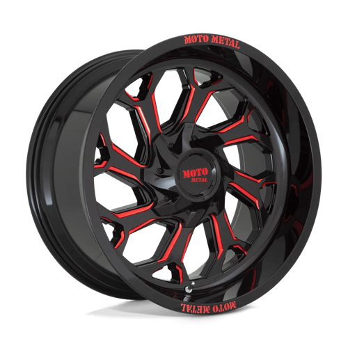 Moto Metal MO999 Gloss Black Milled W/ Red Tint 22x12 -44 8X165.1 125.1
