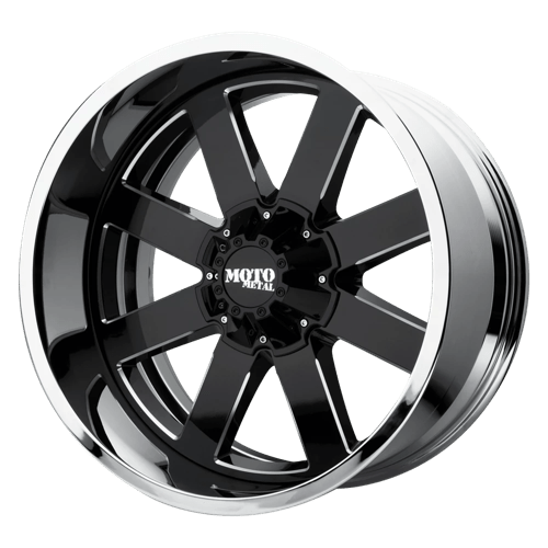 Moto Metal MO200 Gloss Black Milled Center W/ Chrome Lip 20x12 -44 5X127 72.6