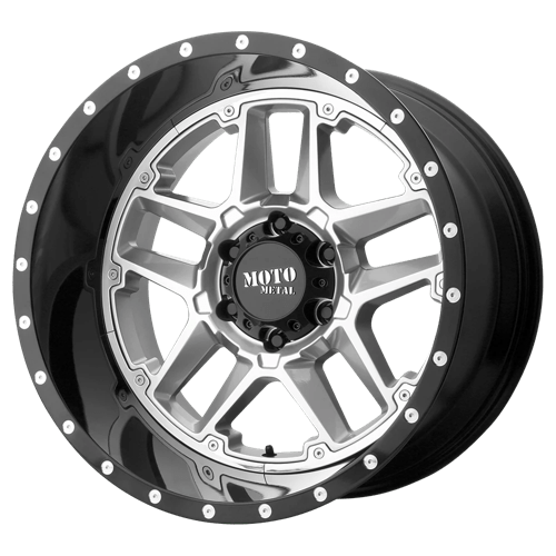 Moto Metal MO987 SENTRY Gloss Silver Center W/ Gloss Black Lip 20x12 -44 5X139.7 78