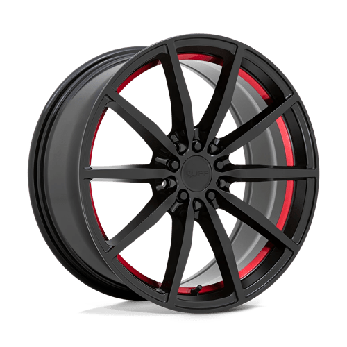 Ruff BURNOUT Gloss Black W/ Red Inner Lip 18x8 +38 5X108/5X114.3 72.1