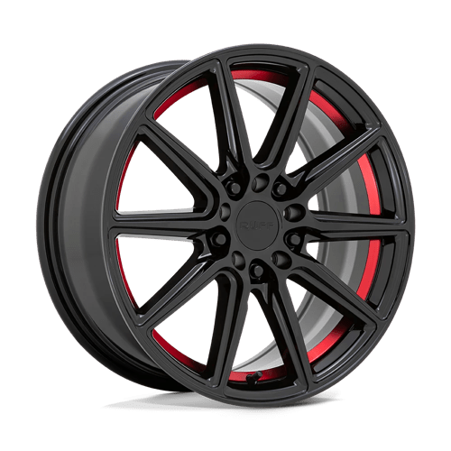 Ruff THROTTLE Gloss Black W/ Machined Red Inner Lip 17x7.5 +38 5X112/5X120 76.1