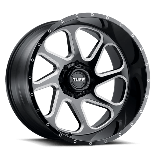 Tuff T2B Gloss Black W/ Milled Spokes 24x14 -72 6X139.7 112.1
