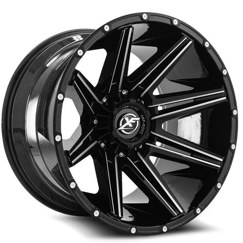 XF OFFROAD XF-220 Gloss Black Milled 20x9 +12 8x165.1/8x170 125.2