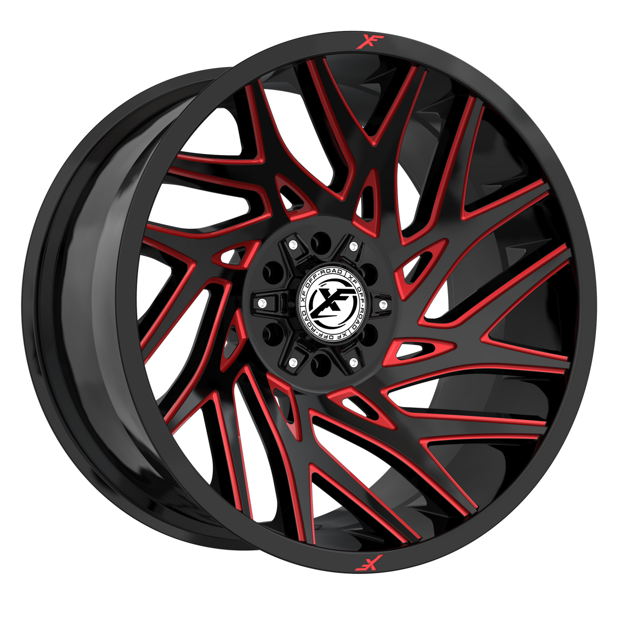 XF OFFROAD XF-229 Gloss Black & Red Milled 20x10 -12 5x127/5x139.7 78.1