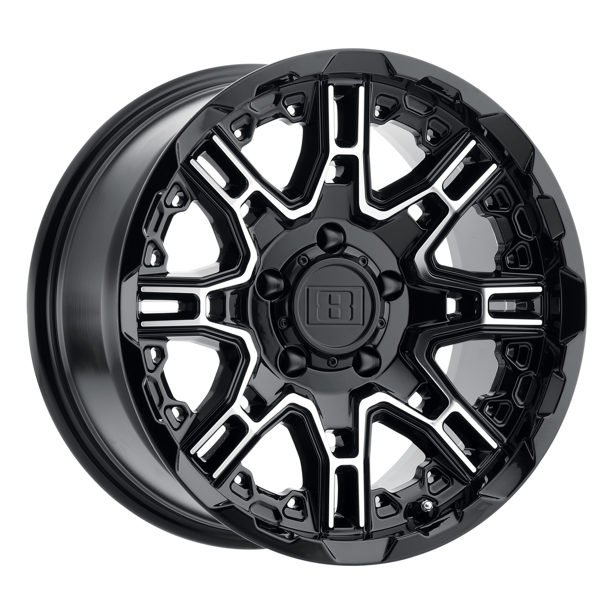 Level 8 SLINGSHOT Gloss Black W/ Machined Face 20x9 +0 8X165.1 132.6