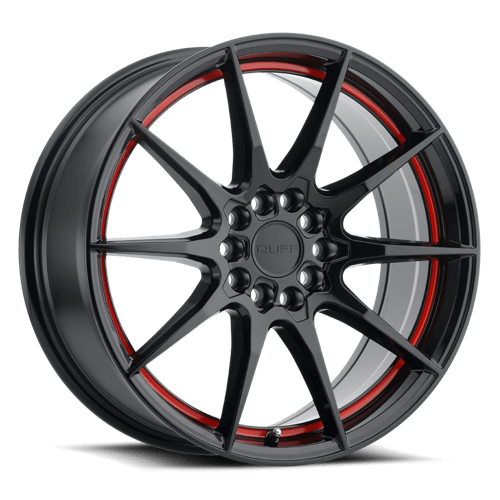 Ruff SPEEDSTER Gloss Black W/ Red Stripe 18x8 +38 5X100/5X114.3 72.1