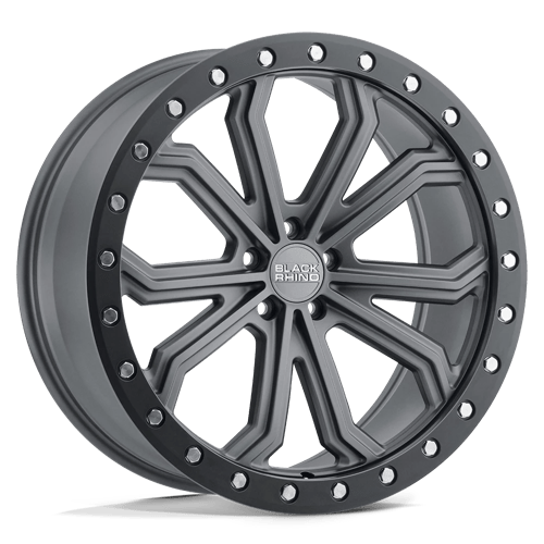 Black Rhino Hard Alloys TRABUCO Matte Gunmetal W/ Black Ring & Silver Bolts 20x10 +40 5X112 66.56