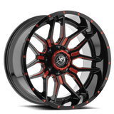 XF OFFROAD XF-222 Gloss Black Milled Red 20x9 +0 5x139.7/5x150 125.2