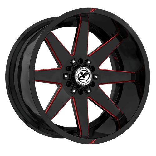 XF OFFROAD XF-236 Gloss Black Milled Red 20x9 +12 8x165.1/8x170 125.2