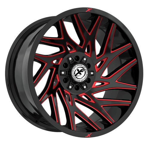 XF OFFROAD XF-229 Gloss Black Milled Red 20x10 -12 8x165.1/8x170 125.2