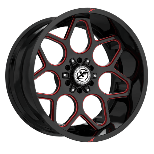 XF OFFROAD XF-233 Gloss Black Milled Red 20x10 -12 8x165.1/8x170 125.2