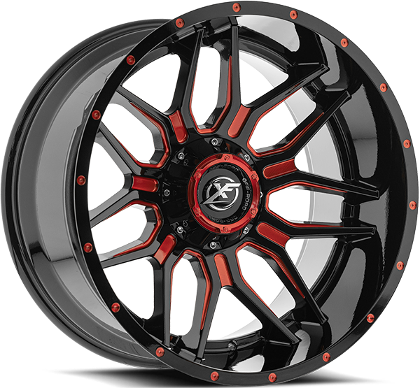 XF OFFROAD XF-222 Black Milled Red 20x10 -12 5x127/5x139.7 78.1