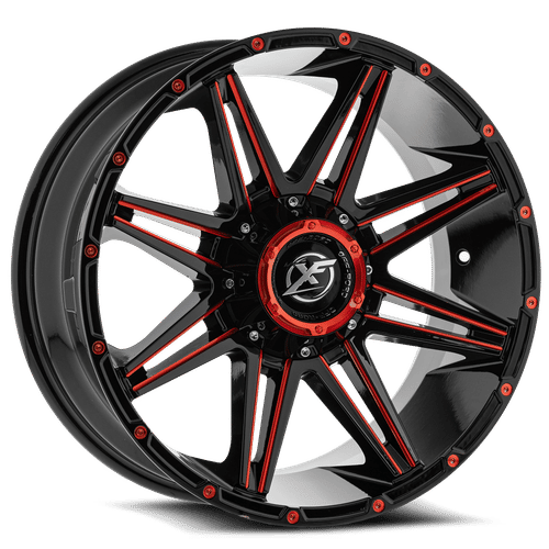 XF OFFROAD XF-220 Gloss Black Red Milling 18x9 +12 6x135/6x139.7 125.2