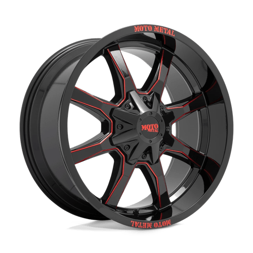 Moto Metal MO970 Gloss Black Milled W/ Red Tint & Moto Metal On Lip 20x9 +0 5X139.7/5X150 110.5
