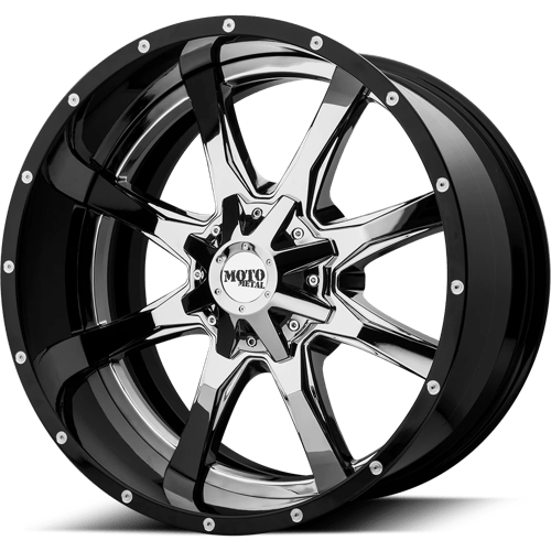 Moto Metal MO201 Chrome Center W/ Gloss Black Milled Lip 20x12 -44 5X127/5X139.7 78.3