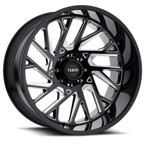 Tuff T4B Gloss Black W/ Milled Spokes 24x14 -72 8X165.1 125.1