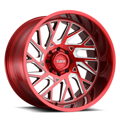 Tuff T4B Candy Red W/ Milled Spoke 24x14 -72 8X170 125.1