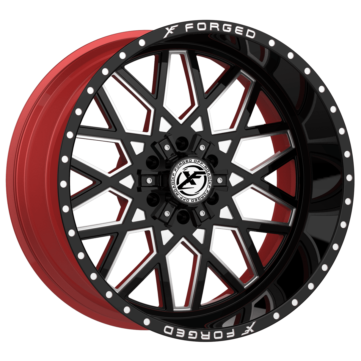 XF OFFROAD XFX-307 Gloss Black Milled W/Red Inner 24x12 -44 6x135/6x139.7 106.4