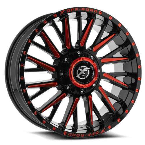 XF OFFROAD XF-226 GLOSS BLACK RED MILLED 20x10 -12 8x165.1/8x170 125.2