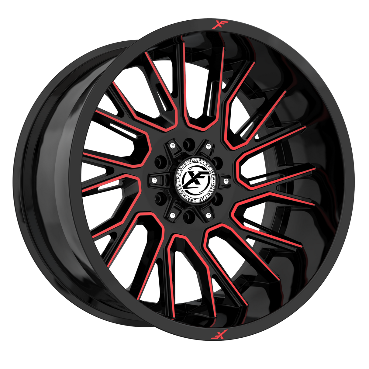 XF OFFROAD XF-230 Gloss Black Machined Red 22x10 -24 6x135/6x139.7 106.4