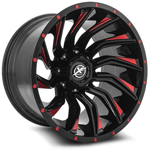 XF OFFROAD XF-224 Gloss Black Red Milling 20x10 -12 5x127/5x139.7 78.1