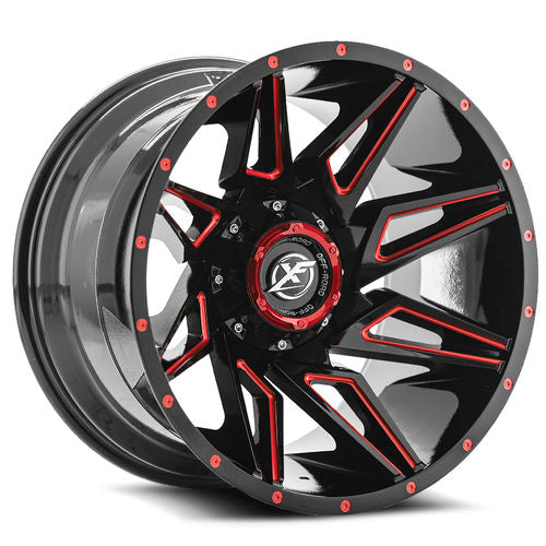 XF OFFROAD XF-218 Gloss Black Milled Red 20x12 -44 5x127/5x139.7 78.1