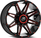 XF OFFROAD XF-220 Gloss Black Milled Red 22x10 -18 5x127/5x139.7 78.1