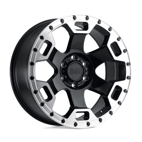 Black Rhino Hard Alloys GAUNTLET Gloss Black W/ Mirror Machined Ring 20x9 +12 6X139.7 112.1