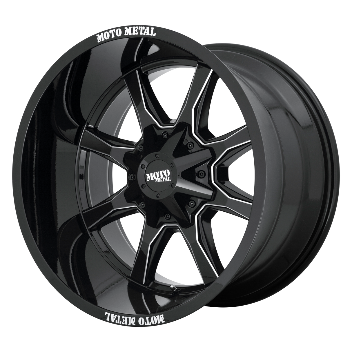 Moto Metal MO970 Gloss Black W/ Milled Spoke & Moto Metal On Lip 20x9 +0 6X120/6X114.3 78.1